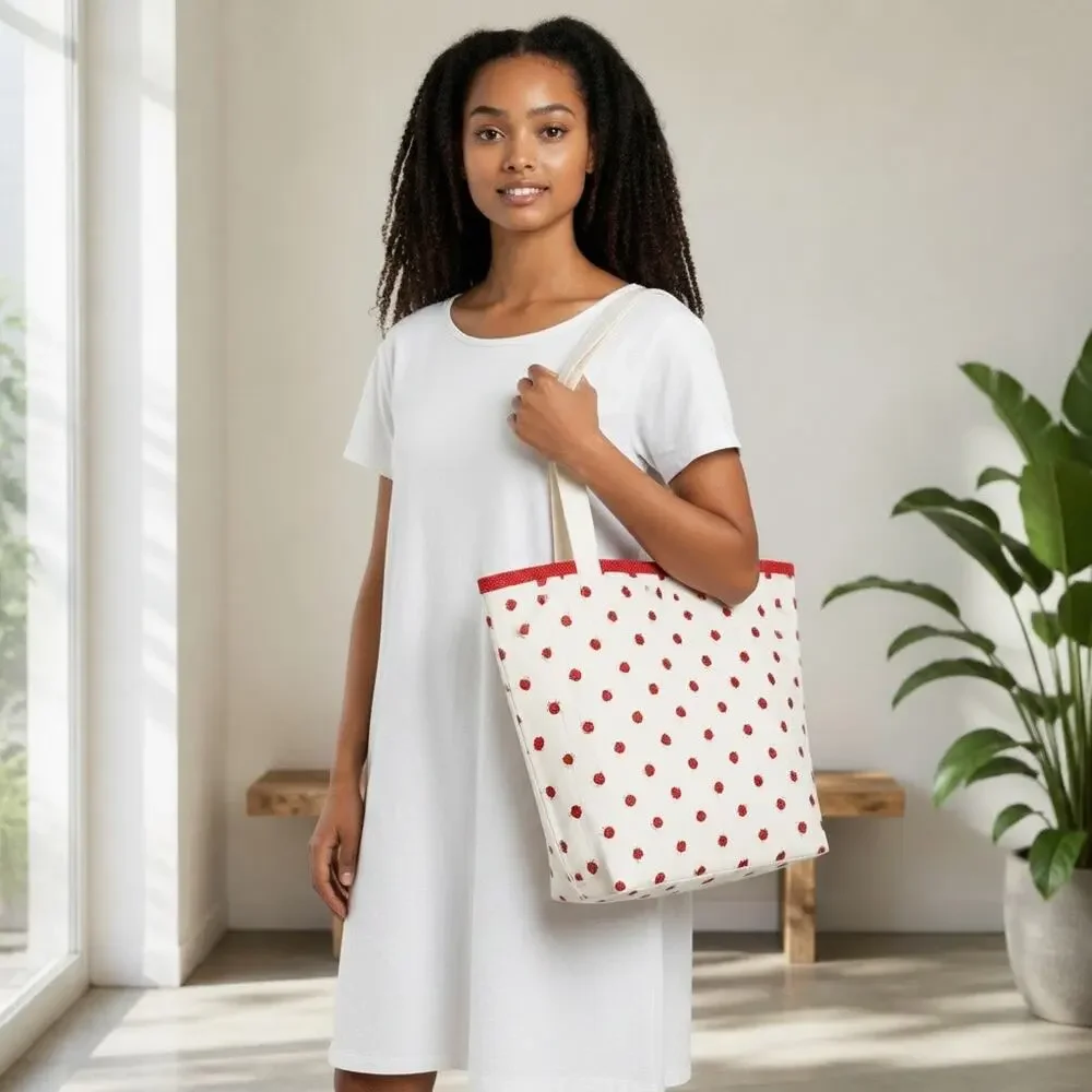 Berries & Polka Dots Handmade Womens Tote Handbag Large Cottagecore Farmhouse